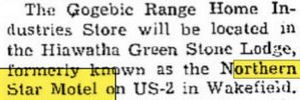 Northern Star Motel (Hiawatha Green Stone Lodge) - June 1970 Article (newer photo)